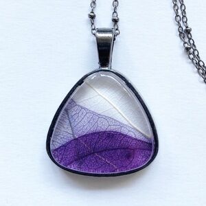 Beautiful Handmade Real Pressed Leaf Necklace Set in a Triangle Setting